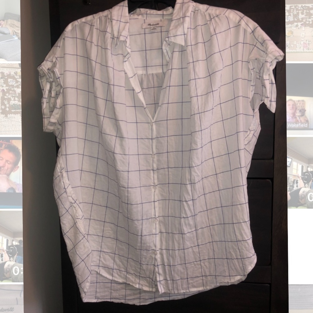 Madewell White and Blue Button Down Shirt